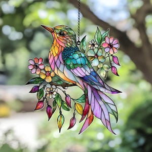 Hummingbird Acrylic Faux Stained Glass Suncatcher | Window Hanging Decor, Bird Lover Gift, Mother’s Day Home Accent, Unique Wildlife Art