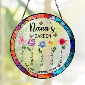 Nana's Garden Stained Glass Suncatcher, Mothers Day Gifts for Nana, Gigi, Nana Gifts, Grandma Gifts From Grandkids, Grandson, Granddaughter