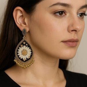 Black floral jhumkay - handmade with real flowers resin golden jhumka base made with love