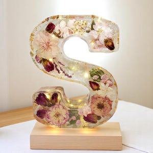 Custom LED Resin Letter | Real Dried Flowers | Personalized Floral Keepsake | Clear Epoxy Resin Decor, Birth Month Flower | Made for You