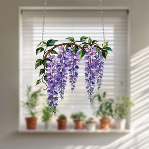 Purple Wisteria Flower Window Hanging – Elegant Resin Floral Acrylic for Nature-Inspired Spring Decor or Botanical Gift Idea
