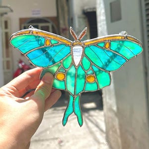 Luna Moth Stained Glass, Luna Moth Suncatcher, Moth Stained Glass Suncatcher, Home Decor, Window Decor, Moth Stained Glass, Butterfly Moth